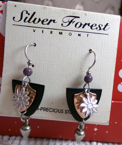 Vintage Silver Forest Earrings Dagger Daisy Pierced Dangle Boho Style Jewelry