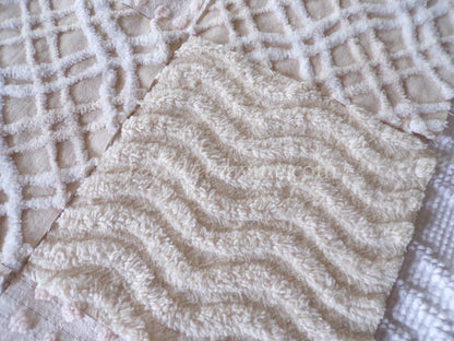 Cream Latte Quilt Squares Set from Vintage Chenille Bedspread Fabric, 16 Blocks, 6" x 6" inch, Neutral tones