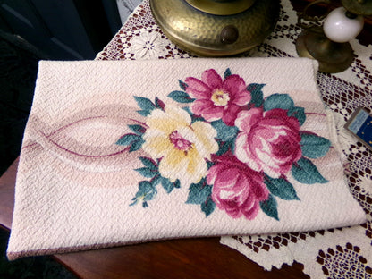 Glencourt Vintage Floral Barkcloth Fabric, Champagne Beige 20" x 26" Deconstructed Curtain Panel