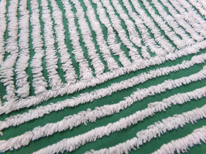 Green & Snow White Vintage Chenille Bedspread Fabric, Geometric Stripes 15" x 26" piece