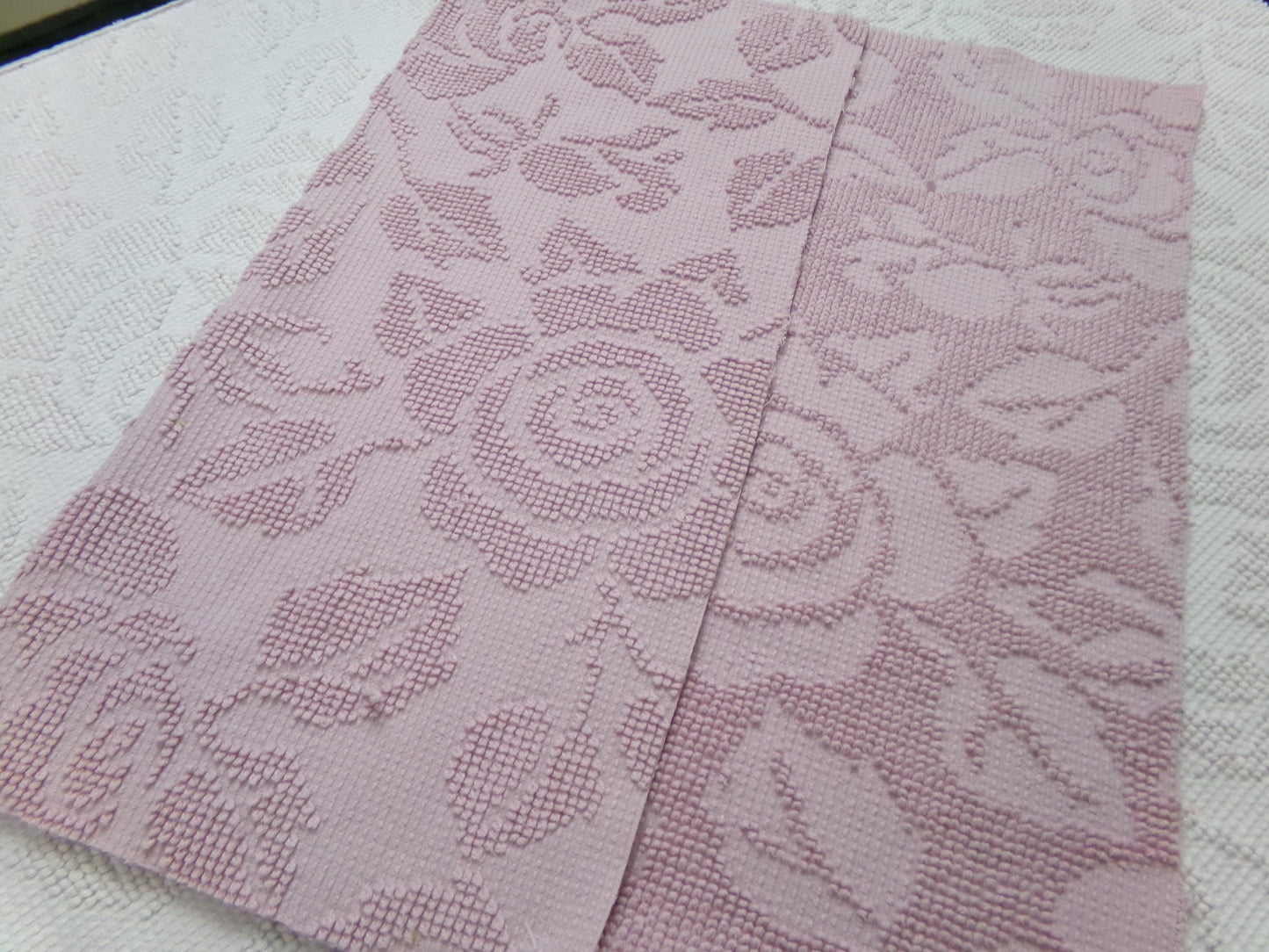 Dusty Rose Vintage Hobnail Chenille Fabric Piece Cabbage Rose Reversible Shadow Design 18x24"