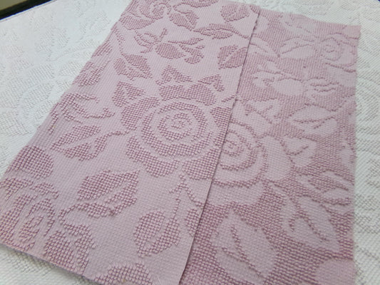 Dusty Rose Vintage Hobnail Chenille Fabric Piece Cabbage Rose Reversible Shadow Design 18x24"