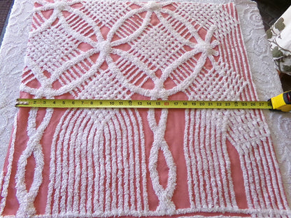 Warm Terracotta Rose Vintage Chenille Fabric, 29" x 27" Inch Piece, White Geometric Designs