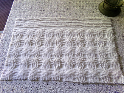 Vintage Chenille Bedspread Fabric 14.5x23" Contrast Needletuft Wedding Ring Stripe