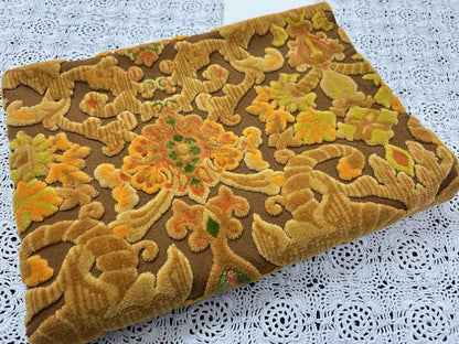 Vintage Cut Velvet Fabric, Copper Brown Boho Tapestry Style Chenille Material 31x21"