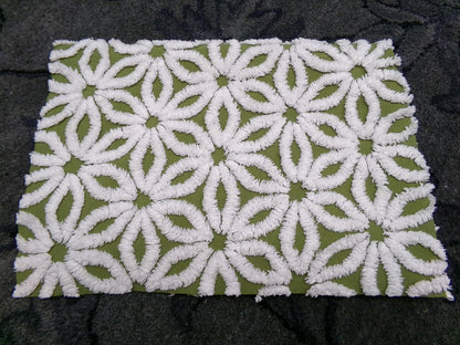 Vintage Green Chenille Fabric Boho Daisy Floral Craft Quilting Sewing Material, 18" x 24"