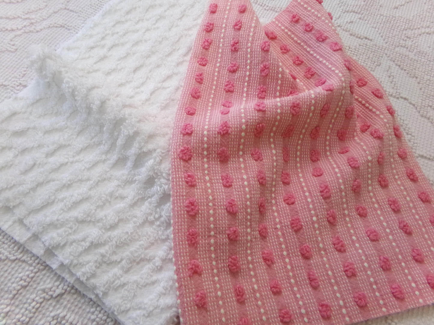 Vintage Chenille Fabric Bundle in Pink Dot & White Lattice, 2 Pieces 12" x 18" each | Quick Stash Builder for Fiber Arts, Quilting