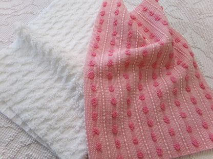 Vintage Chenille Fabric Bundle in Pink Dot & White Lattice, 2 Pieces 12" x 18" each | Quick Stash Builder for Fiber Arts, Quilting