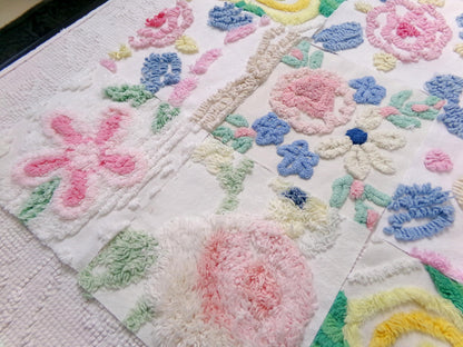 Vintage Chenille Fabric Squares Set of 16 Summer Wildflowers Floral Coordinating Quilt Blocks 6x6"