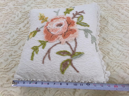 Vintage Rose Chenille Pillow Cover, Reversible Square Cottage Chic Floral Design
