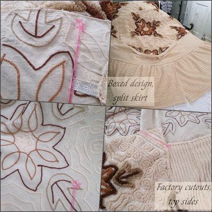 hazelnut coffee floral vintage chenille bedspread, full size luxury bedding with an integrated skirt, boxed & fitted design, boho retreat