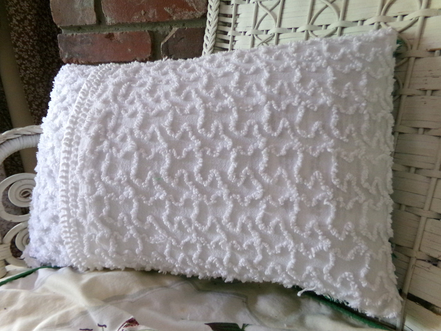Botanical Leaf Pillow Cover & Insert, 12" x 16", REVERSIBLE Accent Pillow Designed from Vintage Chenille Bedspread Fabric, Shabby Home Decor
