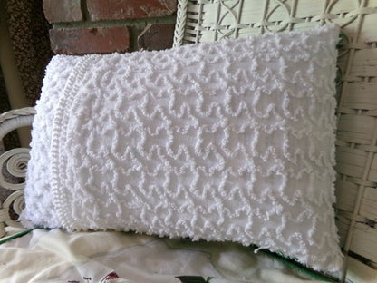 Botanical Leaf Pillow Cover & Insert, 12" x 16", REVERSIBLE Accent Pillow Designed from Vintage Chenille Bedspread Fabric, Shabby Home Decor