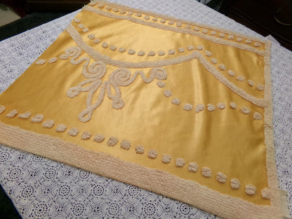 Vintage Gold Satin Chenille Tufted Fabric Swag Scroll Elegant Sewing Material 23x25"