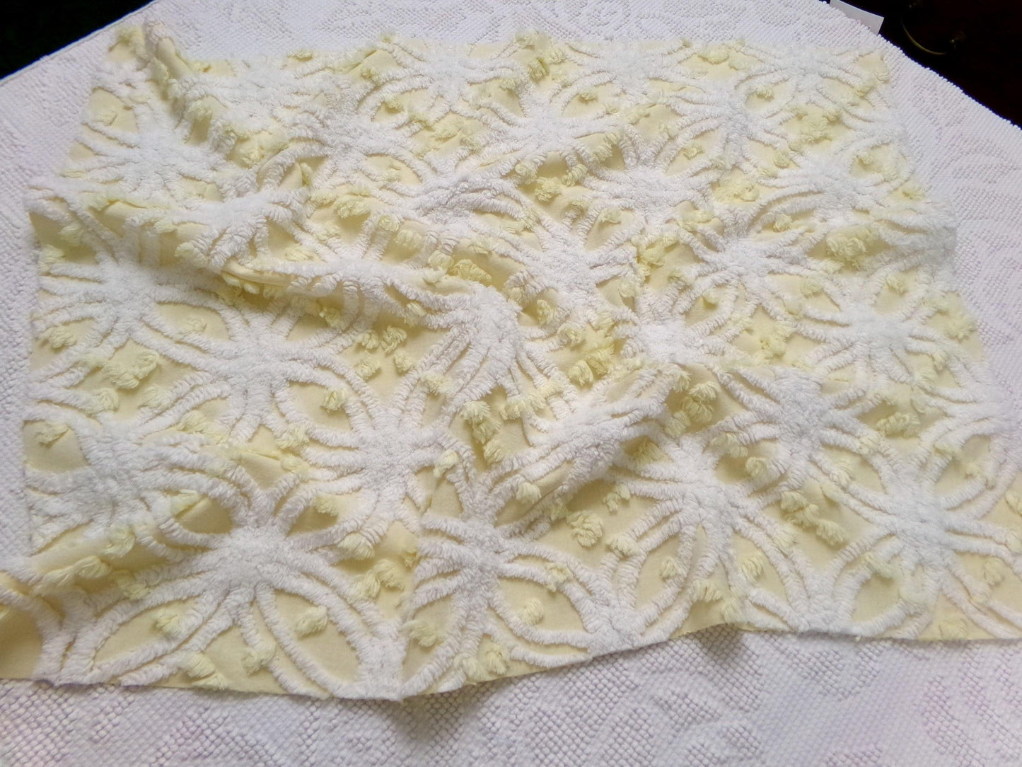 Vintage Sunny Yellow Chenille Fabric Piece, Textured Sewing & Quilt Material 18" x 24"