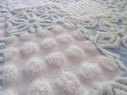 Coastal Classics Quilt Squares Set, from Vintage Chenille Bedspread Fabric, 16 Blocks, 6" x 6" inch, Fluffy Plush Blue & White