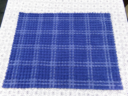 Midnight Blue Vintage Chenille Fabric Textured Plaid Sewing Material 18" x 24"