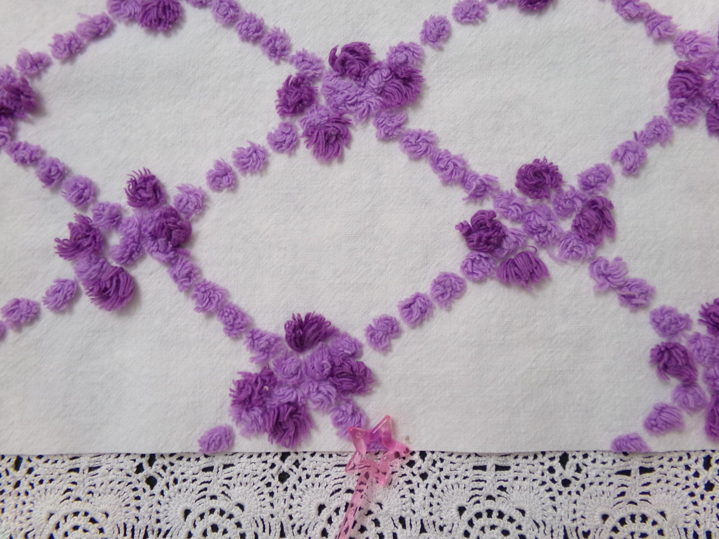Crocus Buds in Snow Vintage Chenille Fabric, Purple & White 20" x 24" piece