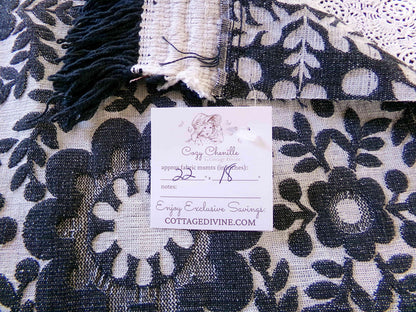 Flower Power MoD DaIsY Vintage Woven Fabric, REVERSIBLE Black & White Hippie Floral, 22" x 18" Piece
