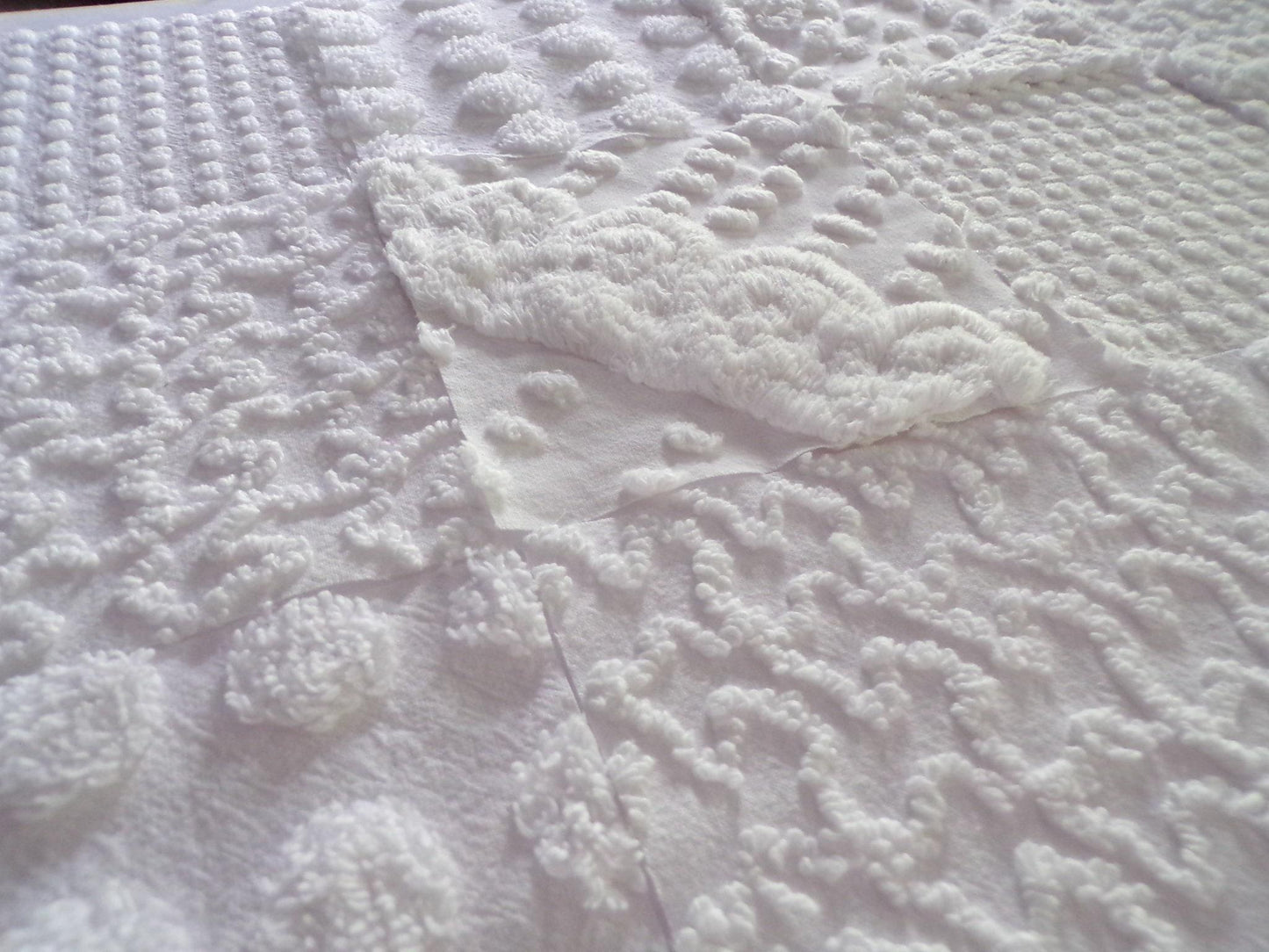 White Chenille Fabric Squares Set, "Let it Snow" 16 Vintage Quilt Blocks, 6" inch