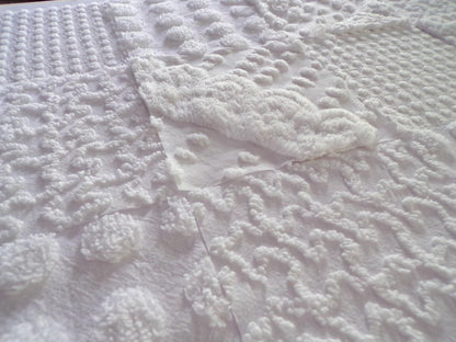 White Chenille Fabric Squares Set, "Let it Snow" 16 Vintage Quilt Blocks, 6" inch