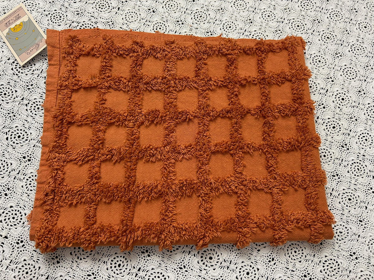 nutmeg pumpkin spice chenille fabric, 20" x 26" boho vintage style tufted squares