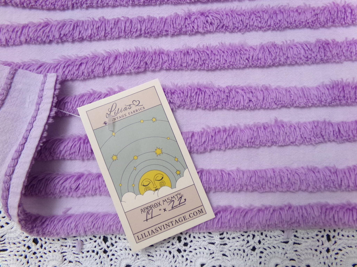 Lavender Vintage Chenille Fabric, Optic Geometric Design, 19x22" Piece