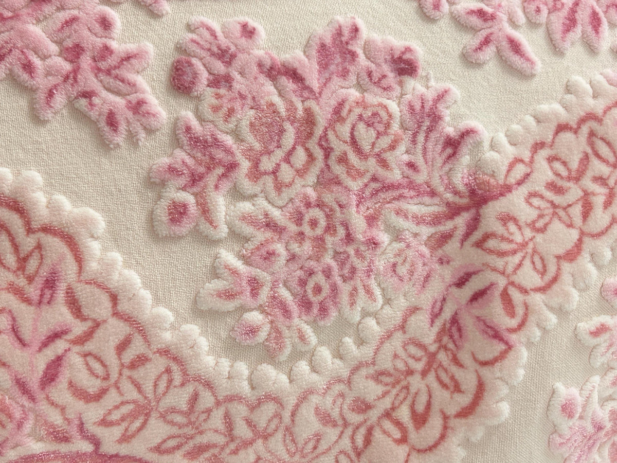 Luxury Pink Vintage Cut Velvet Fabric, Bates Tapestry Chenille, 16x24" Piece