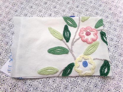 cottage style vintage chenille bedspread fabric 17x24" blue white floral
