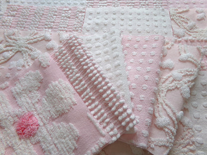 peaceful pinks vintage 6" chenille fabric squares, set of 17 vintage cottage chic quilt blocks for quilting, sewing & crafts
