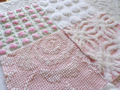 Pink Whispers Chenille Quilt Squares Set from Vintage Bedspread Fabric, 16 Blocks, 6" inch