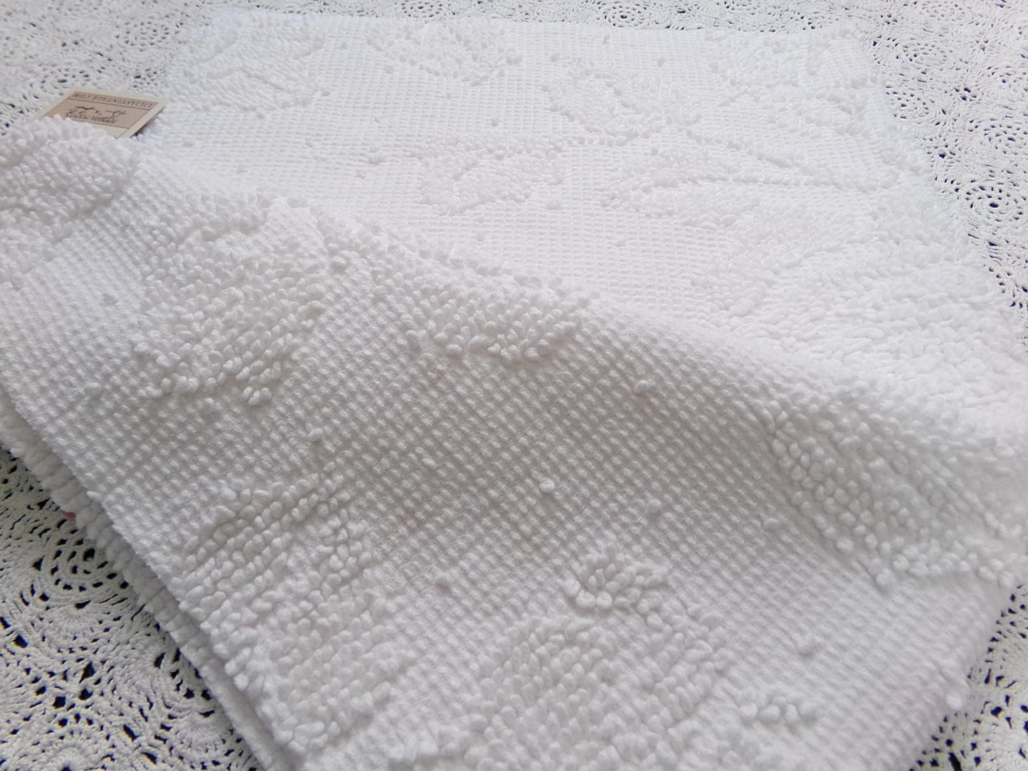 White Vintage Chenille Bedspread Fabric Hobnail Rose Dots 15x22"