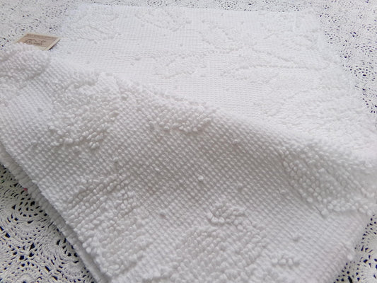 White Vintage Chenille Bedspread Fabric Hobnail Rose Dots 15x22"