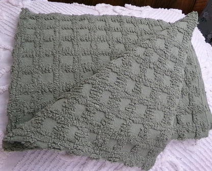 Simple Sage Squares Vintage Style Chenille Fabric, Grid Design, 18x24" Piece