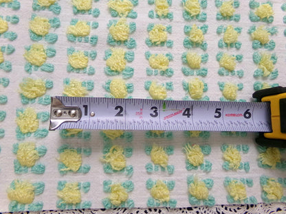 Cottage Rosebud Vintage Chenille Fabric Bouncy Bright Yellow Roses 18x24"