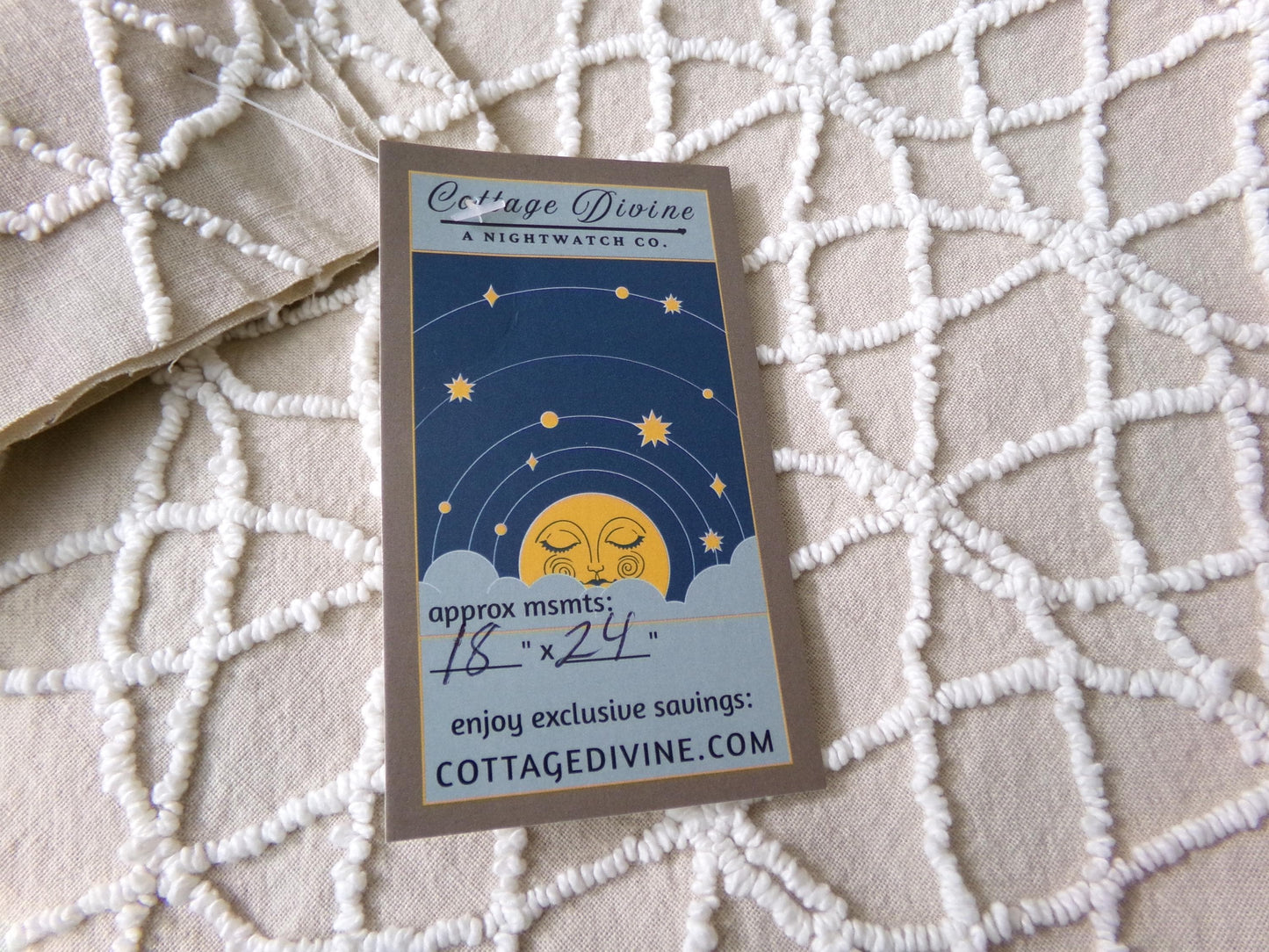 Neutral Mocha Vintage Chenille Fabric, Petite Tufted White Wedding Ring Design 18" x 24"