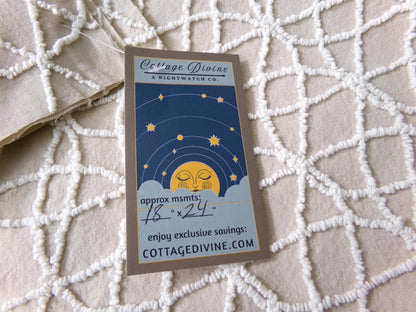 Neutral Mocha Vintage Chenille Fabric, Petite Tufted White Wedding Ring Design 18" x 24"