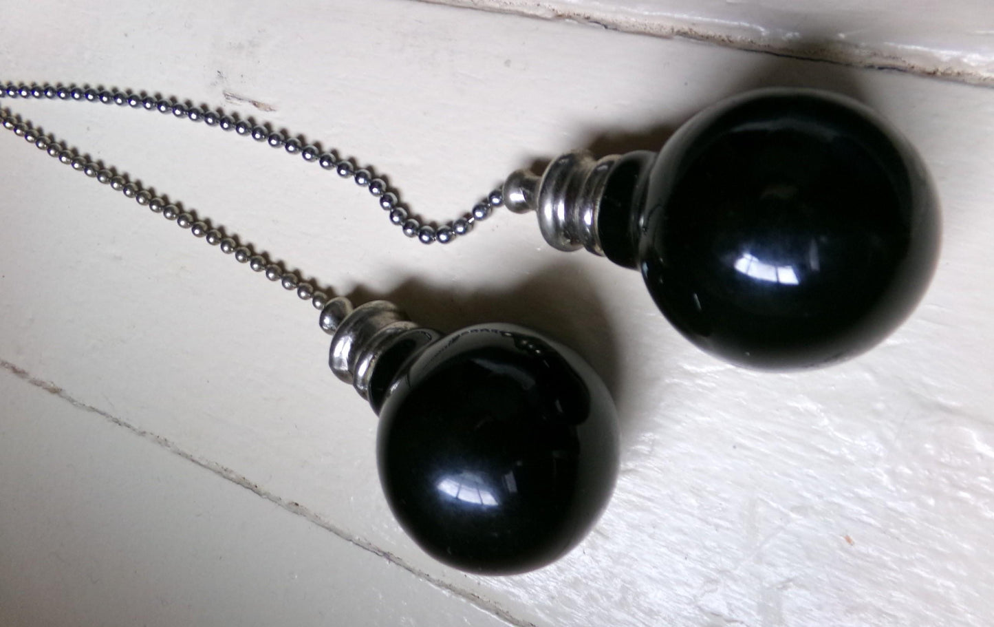 ceiling fan pulls pair, vintage style round black ceramic