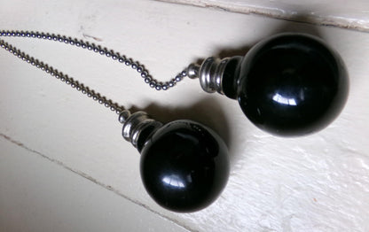 ceiling fan pulls pair, vintage style round black ceramic