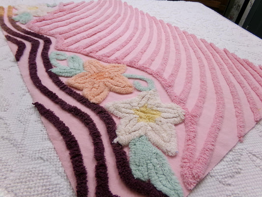 Shabby Sweet Vintage Chenille Fabric, Pink Floral Sewing & Quilt Material, 16" x 25" piece