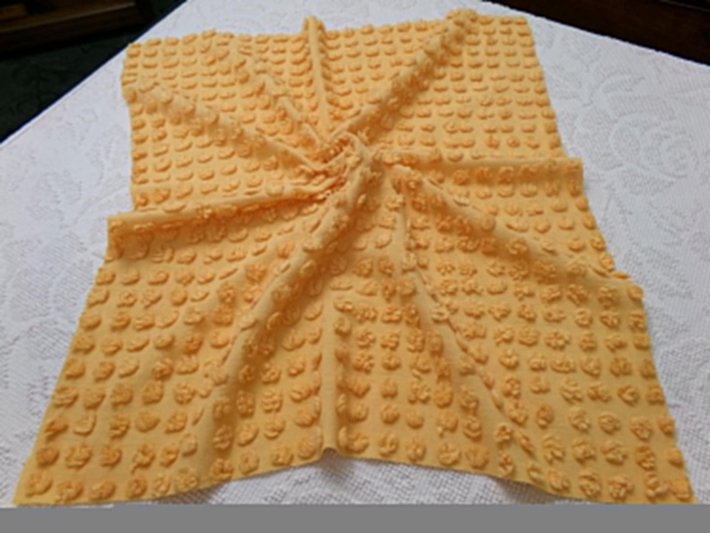 golden harvest peach vintage chenille fabric windy puff pops 20" x 23" quilt material