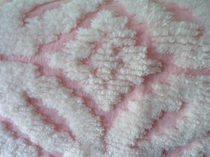 Snuggle Pink Vintage Chenille Fabric, White Sculpted Geometric Tufting, 20" x 31" inch Piece