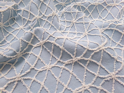 Blue Vintage Chenille Fabric, White Skinny Petite Wedding Rings 16x24" Piece