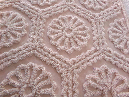 vintage chenille bedspread fabric peach blush daisy medallions 20x24" sewing quilt material