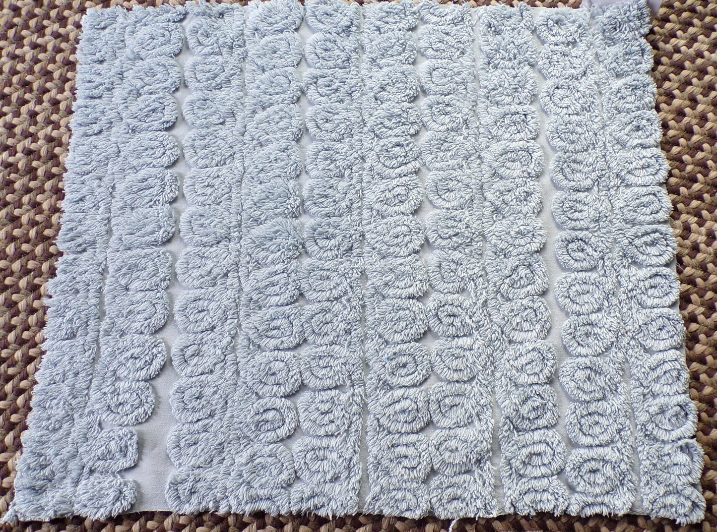 Plush Swirl Tuft Vintage Chenille Bedspread Quilt Fabric, 21" x 25" inch Piece; Stardust Blue Curlicues