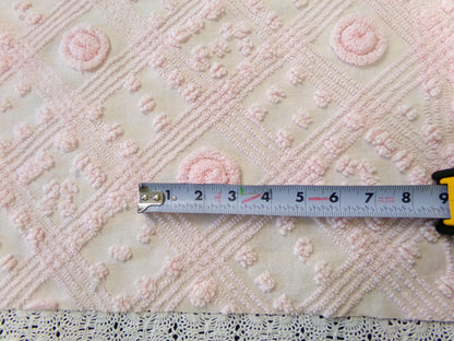 Dreamy Pink Vintage Chenille Fabric Donut Dots Sewing Material 18" x 24"