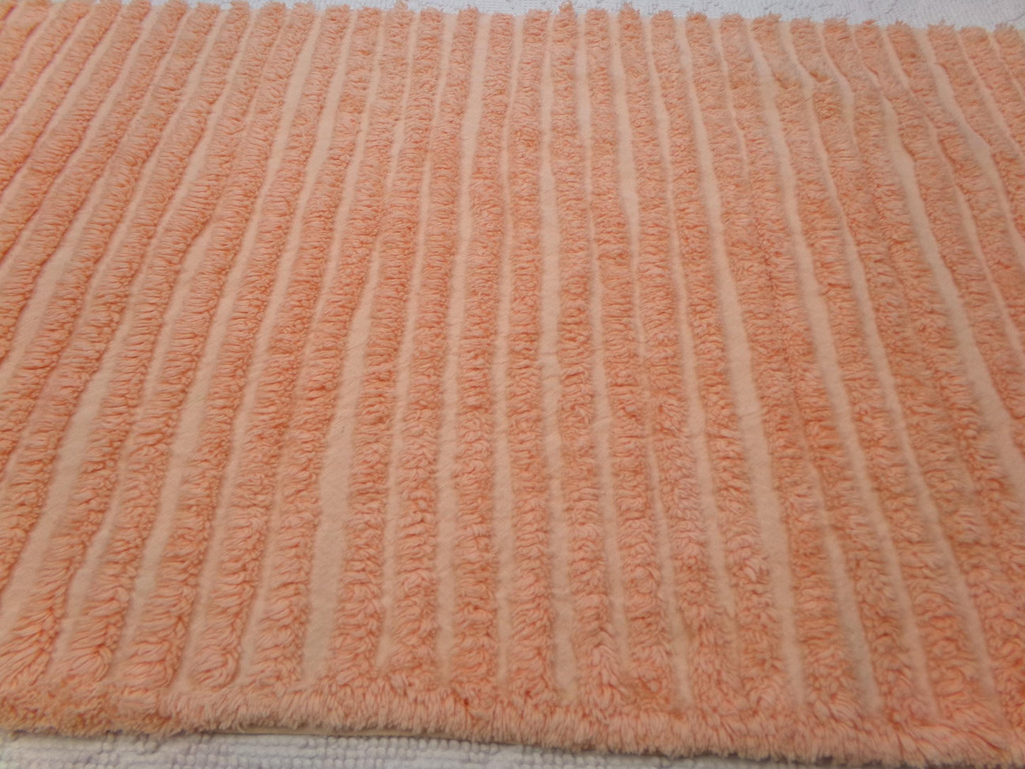 Peach Vintage Chenille Bedspread Fabric, Plush Tufted Lines, 16" x 28" piece