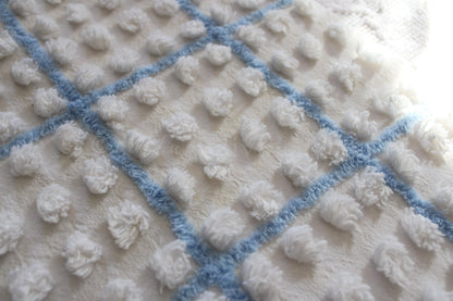 coastal blue & white vintage chenille fabric, puffy textured pops, 12" x 18" cut piece