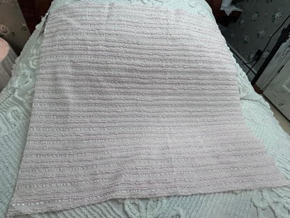 Light Pink Vintage Chenille Fabric, Silver Shimmer Stripes, 22x24"