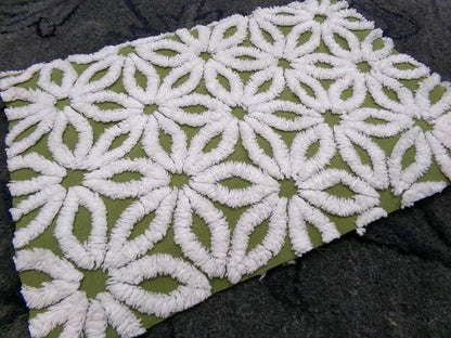Boho Green Daisy Vintage Chenille Fabric 18x24" Quilt Material